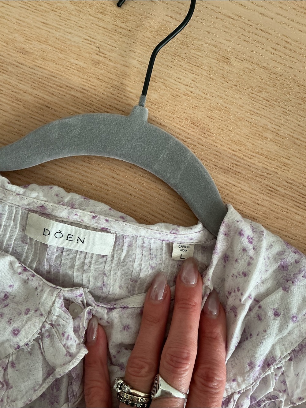 DOEN Lavender Floral Ruffle Button-Front Blouse - Picture 2 of 5